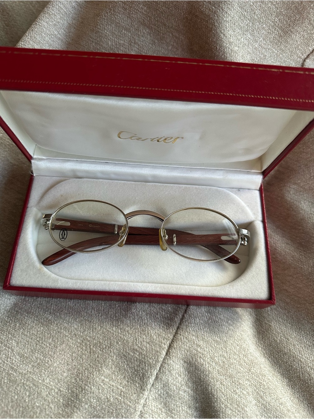 Cartier Silver and Brown Oval Eyeglasses